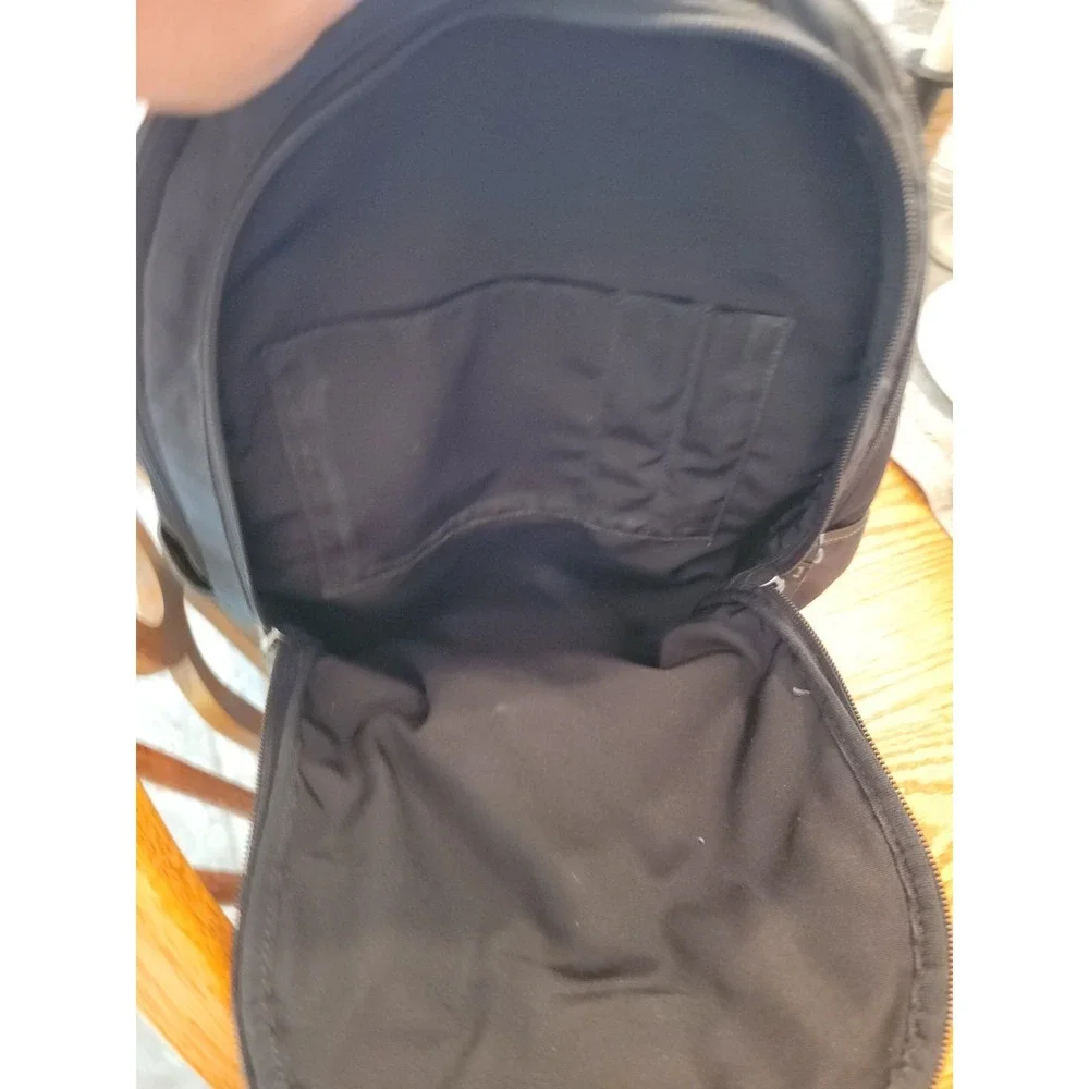 COACH Varick Black Logo Nylon Backpack Slingbag Leather Trim